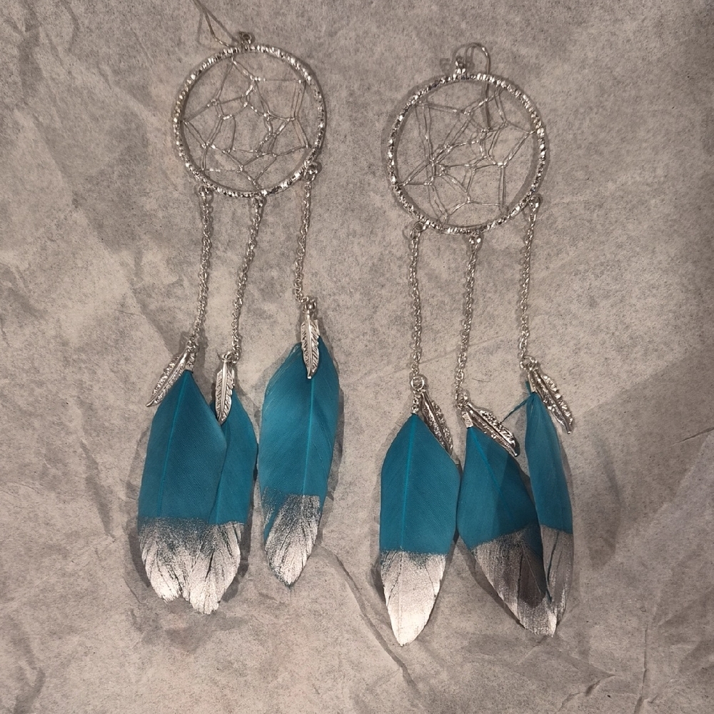Silver and Blue Dreamcatcher Earrings